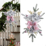Kalėdinės dirbtinės girliandos durims, laiptams, priekinei namo dekoracijai, dovanos 45 cm Pink Bowknot