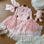 Japoni&scaron;ka gotikinė Lolita Suknelė Moteri&scaron;ka Kawaii Bow Bear nėriniuota suknelė ilgomis rankovėmis Princesės suknelė Helovino kostiumo dovana mergaitėms S