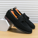 Vyri&scaron;ki laisvalaikio odiniai vaik&scaron;čiojimo batai Verslo neslystantys mink&scaron;to padėklo darbo loaferiai Su kutais Smailūs plok&scaron;čiapadžiai avalynė Lauko sportbačiai 46 juoda