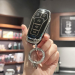 Raktų pakabuko dangtelis su Bling rai&scaron;teliu raktų pakabu, skirtas Ford Fusion Mustang F150 Edge Explorer Lincoln MKZ MKC MKX Smart Remote Key juoda