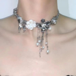 Butterfly Love Gėlių perlų kutų karoliai Universalus ni&scaron;os dizainas, mados temperamentas raktikaulio grandinėlė, saldi, &scaron;auni, prieskonių mergaitė, stiliaus kaklo grandinės banga