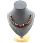 Pierres et Min&eacute;raux. Collier 20 perles Oeil de Tigre Fuschia Bicolore 8 mm. Chaine en acier Collier femmes, hommes. Taille personna