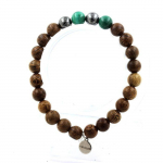 Pierres et Min&eacute;raux. Bracelet Perles Malachite du Congo + H&eacute;matite + bois 8 mm. Fabriqu&eacute; en France.