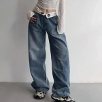 Vintažiniai Y2k džinsai Moteri&scaron;ki Baggy Kpop Gyaru Streetwear Plačios mėlynos džinsinės kelnės Harajuku korėjieti&scaron;kos Acubi mados džinsai auk&scaron;tu juosmeniu S mėlyna