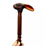 Wooden walking cane hand carved walking stick rabbit head
