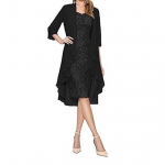 2 vnt./komplektas Moteri&scaron;ka nėriniuota suknelė be rankovių, vienspalvė 3/4 rankovėmis priekyje Eleganti&scaron;kas moteri&scaron;kas kardiganas 4XL juoda