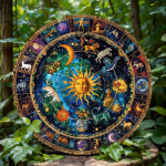 Metų Rato Tematikos Vainiko Ženklas, Astrologinis Zodiakas, Apvalus medinis Dekoratyvinis Ženklas Namams, Butui, Sienų Dekoracija 20x20cm 7.87x7.87in