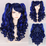 Cosplay perukas Sintetinis ilgos spalvos garbanotų mergaičių Lolita Cosplay perukas su dvigubomis uodegomis ir 1 vnt. 24inches