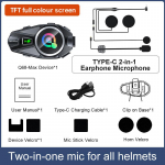 Q68-Max Motociklinis komunikatorius: 500 m veikimo nuotolis, muzikos dalijimasis, dviejų branduolių BT5.4, 16 val. baterija, vandeniui atspari &scaron;almo ausinė 1set