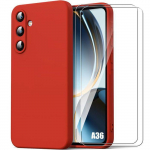 Coque pour samsung galaxy a36 5g - silicone liquide rouge + 2 verres tremp&eacute;s - booling&reg;
