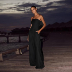 Solid Color Backless Women's Jumpsuit Off Shoulder Waist Cinching Pockets Wide Leg Pants Lady Bodysuit Summer Female Outwears S chaki