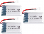 LiPo Baterijų Rinkinys 600mAh 3.7V &ndash; 3 vnt. &ndash; Suderinamas su Syma X5, Cheerson CX-30W, Skytech M68, Wltoys F949 &ndash; 42x24.5x8.5mm &ndash; Sidabrinis sidabras