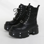 Moteri&scaron;ki Ankle Boots Didelis Dydis 36-45 Vyri&scaron;ki Batai Su Rai&scaron;teliais Apvalus Pir&scaron;tas Storas Padėklas Batai Kniedės Platforma Laisvalaikio Botas 45 black