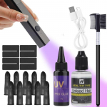 UV Lempos Plaukų priauginimo rinkinys - Rinkinį sudaro: UV lempa, 30 g UV plaukų klijų, 30 ml klijų valiklio, UV apsaugos skydelis, Pir&scaron;tų movos, Ilgalaikiai rezultatai A set