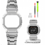 Modifikuotas laikrodžio dirželis ir rėmelis G-SHOCK Casio DW-H5600 DWH5600 Bluetooth &scaron;irdies ritmo matuokliui, tvirtas nerūdijančio plieno korpusas, laikrodžio apyrankės grandinėlė 16mm sidabras