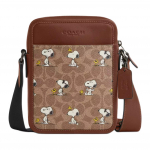 Coach X Peanuts Teri 16 Nuimamas peties dirželis Spausdintas dengtas drobės rankinė per petį Maži vyri&scaron;ki krep&scaron;iai Okerio spalvos CBK48-QBTAM Basic Set (Bag+Dust Bag)