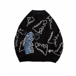 Naujas Madingas Gatvės Kreslas Rudeniui ir Žiemai, Pilnai Margintas Animacinių Filmukų, Apvalaus Kaklo Megztinis, Hip Hop Ins Laisvas Universalus Megztinis, Megztinis Vyrams M