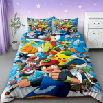 Pikachu antklodžių užvalkalai Pokemon Vaikams Animacinis patalynės komplektas Antklodės užvalkalas Dvigulė Pilna Miegamojo lovos dekoracija Paaugliams Geriausios dovanos patogus 140x200cm