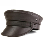 100% avikailio karinė kepurė - XXL natūralios odos plok&scaron;čia vir&scaron;ūne vyrams/moterims, vintažinio roko stiliaus unisex galvos apdangalas, kapitono kepurė 59-60cm black