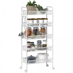 Penkių plieno tinklelio krep&scaron;ių laikymo vežimėlis, su ratukais - Baltas 45 x 26.5 x 106 cm balta