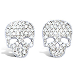 Les Tr&eacute;sors De Lily [K6448] - Boucles Argent 'T&ecirc;te de Mort' blanc argent&eacute; (rhodi&eacute;) - 11x7 mm