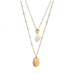 Les Tr&eacute;sors De Lily [Q8620] - Collier cr&eacute;ateur acier 'Cowrie' beige dor&eacute; (2 rangs) - 42 et 48 cm- cowrie 15x10 mm smėlis