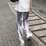Moteri&scaron;kos korėjieti&scaron;ko stiliaus Retro dryžuotos kelnės auk&scaron;tu juosmeniu, plačios kelnės, skirtos merginoms gatvės apranga Harajuku didelio dydžio rudens laisvalaikis S dramblio kaulas