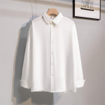 Mar&scaron;kiniai ilgomis rankovėmis Vyri&scaron;ki vasariniai korėjieti&scaron;ki laisvalaikio vienspalviai mar&scaron;kiniai Laisvi, universalūs, gražūs studenti&scaron;ki ledo &scaron;ilko mar&scaron;kiniai megztiniai, palaidiniai, mar&scaron;kinėliai vyrams S balta