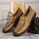 Vyri&scaron;ki natūralios odos laisvalaikio batai Slip on Hollow Batai Vasariniai dideli 39&ndash;48 dydžiai 42 ruda