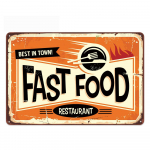 Shabby Chic Vintažiniai metaliniai skardos i&scaron;kabos BBQ Greito maisto mėsainių keksiukai Popcorn de&scaron;rainių sienų dekoras, skirtas virtuvei, kavinėje, valgykloje, bare 20x30cm