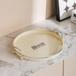 Smėlio spalvos prabangaus stiliaus laikymo padėklas Svetainė Arbatos puodeliai Puodeliai Arbatos padėklas Virtuvė Vaisių padėklas Vakarienės lėk&scaron;tės Desertų padėklas su rankena 1Pc Beige Y