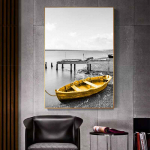 Auksinis retro stiliaus gamtos peizažas drobės plakatas &Scaron;iaurės &scaron;alių valčių medis ežero sienos menas Modernus namų dekoravimo paveikslas interjero tapybai 21*30cm