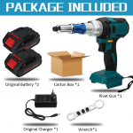 2,4&ndash;5,0 mm 88VF &scaron;epečiai elektrinis kniedijimo pistoletas Akumuliatorinis kniedės veržlės pistoleto įdėklas Automatinis kniedijimo įrankis skirtas Makita 18V baterijai 2*Batteries