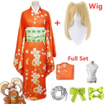 Anime Super Danganronpa 2 Hiyoko Saionji Cosplay Kostiumas Kimono Suaugusioms Moterims Oranžinė Suknelė Helovino Karnavalo Drabužiai Kostuums L-(Suit+Wig)