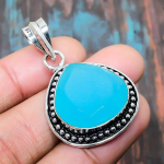 Mėlynojo chalcedono brangakmenis rankų darbo 925 prabos sidabro papuo&scaron;alas pakabukas jai 1.77 Inches mėlyna