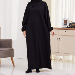 Musulmon Abaya Vientisa maldos suknelė su gobtuvu, smokinėjančiomis rankovėmis islamo drabužiai Moteri&scaron;ki Jilbab Dubai Saudo Arabijos juodas chalatas turki&scaron;kas kuklumas M black