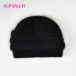 SOMALER žiemos angoros vilnos megztas snapelis senoms moterims Eleganti&scaron;kos megztos kepuraitės Storos &scaron;iltos ka&scaron;myro vilnos kaukolės kepuraitės su dirbtiniais perlais juoda
