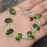Peridot brangakmenio solidus 925 sterlingų sidabro rankų darbo apyrankė Padėkos dienai 7-8 Inches