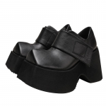 &bdquo;Johnature Retro&ldquo; natūralios odos 10 cm storio pado batai moteri&scaron;ki kvadratiniai pir&scaron;tai, vienspalviai paauk&scaron;tintos platformos batai 34 juoda