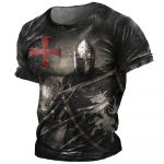 Retro Knights Templar Print Vyri&scaron;ki mar&scaron;kinėliai Vasariniai laisvi poliesterio trumpomis rankovėmis vyri&scaron;ki vir&scaron;utiniai drabužiai Crusader Soldier Drabužiai Drabužiai L