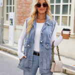 Nauja džinsinė liemenė, vasarinė mados tendencija, džinsinė liemenė be rankovių, moteri&scaron;ka tendencija S
