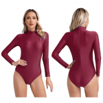 Moteri&scaron;kas kaklo kostiumas ilgomis rankovėmis, vienspalvis, su užtrauktuku nugara, tamprus triko, gimnastikos &scaron;okių kombinezonas XXL bordinė
