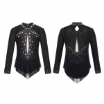 Vaikams mergaičių baleto &scaron;okių triko suknelė dailiojo čiuožimo ritminės gimnastikos kombinezonas Blizgus cirkonio tinklinis kombinezonas su sijonu 13-14 Years juoda