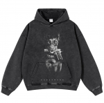 2024 m. Streetwear Juokingas Dobermano &scaron;unų grafinis skalbtas juodas Oversized Unisex gobtuvas ilgomis rankovėmis S juoda