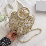 Yogodlns rankomis austa &scaron;iaudų rotango Half-Moon paplūdimio rankinė, didelės talpos moteri&scaron;ka vasaros tu&scaron;čiavidurė rankinė ant peties 20x8x20cm smėlis