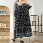 Trumpomis rankovėmis Didesnio dydžio medvilninė satino vintažinė gėlėta nauja suknelė moteri&scaron;ka laisvalaikio ilga vasarinė suknelė juoda