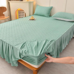 Vienspalvė medvilninė paklodė su gumyte ir lovos sijonu 2 viename, apsaugine nuo dulkių lovatiese, modernus minimalistinis čiužinio apsauginis užvalkalas nuo dulkių 90x200cm 3pcs