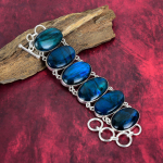 Neono žėrintis labradorito apyrankė, 925 prabos sidabro papuo&scaron;alas, rankų darbo nuostabi apyrankė, naujausio dizaino, brangakmenių papuo&scaron;alas, dovana mamai 8 Inches With Adjustable mėlyna