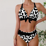 Moteri&scaron;ki maudymosi kostiumėliai Bikini 2 dalių maudymosi kostiumėlis be nugarų, paplūdimio dėvėjimas juodos spalvos leopardinio ra&scaron;to maudymosi kostiumėliai, pakabinamas ant kaklo S balta