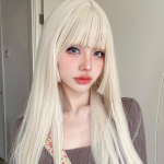 26 colių &scaron;viesūs platininiai auksiniai sintetiniai perukai su banguotu natūraliu tiesių plaukų perukas moterims, Hime Cut Cosplay kar&scaron;čiui atsparūs 26inches dramblio kaulas